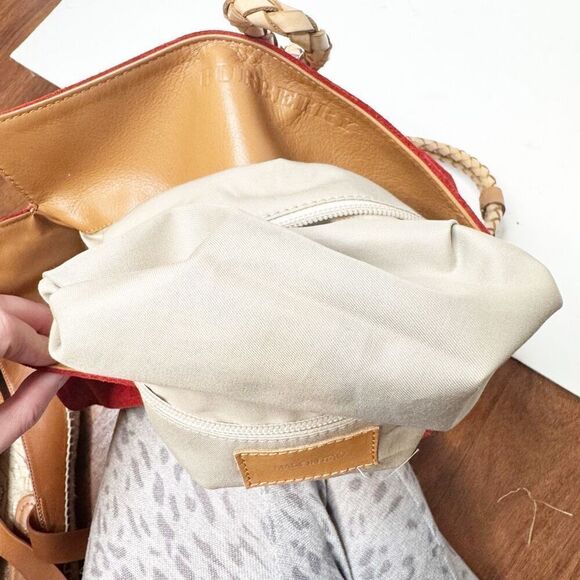 BURBERRY Suede Haymarket Check Horn Toggle Braided Leather Shoulder Bag Red - Picture 12 of 14